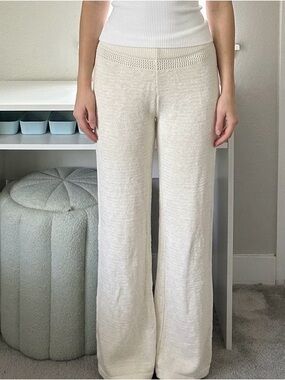 Wide-Leg Knit Lounge Pants in Cream